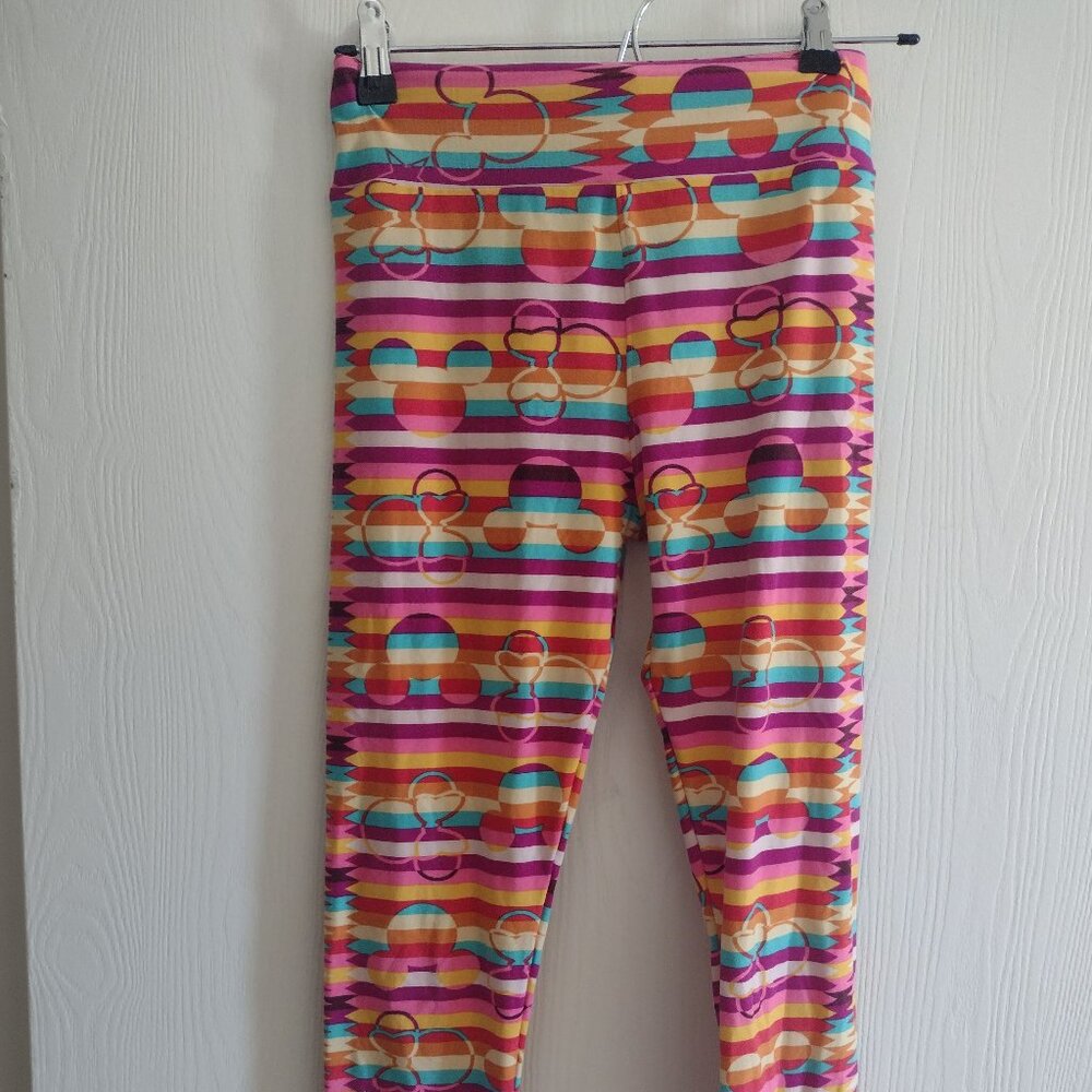 Disney Lularoe Multicolor Leggings Mickey Minnie Geometric Stripe OS